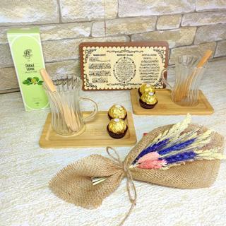 Kuran-ı Kerim Ayetli Hediye Seti, Bambu Tabaklı Çay Bardağı Takımı
