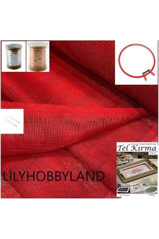 Lilyhobbyland Tel Kırma Başlangıç Kiti (Kırmızı Kare Tül, 2 Adet Taç Tel Kırma Teli Ve Büyük Yaylı Kasnak)