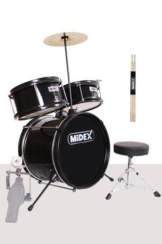 Midex CD300X-BK Akustik Junior Çocuk Baterisi Davulu Seti 5-14 Yaş İçin Full Set