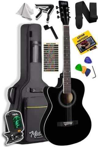 Midex XC-121 Siyah Kaliteli SOLAK Akustik Gitar Gül Klavye Sap Ayarlı 4/4 Yetişkin Boy Full Set