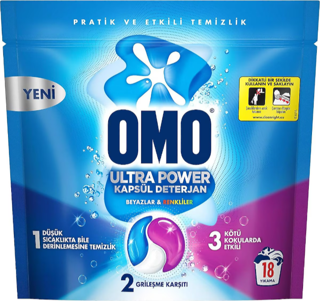 Omo Ultra Power Kapsül Deterjanı 18 Yıkama