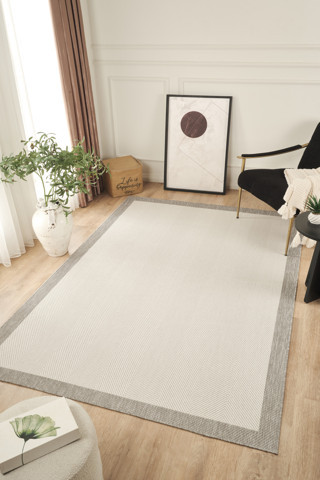 Sisalux 3086 Beyaz Gri Sisal Dokuma Jüt Kilim Hav Toz Vermez Halı Salon Mutfak Oturma Odası Halısı