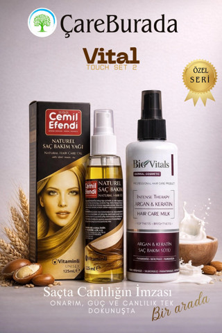 ÇareBurada Vital Touch Set 2 - CemilEfendi Saç Bakım Yağı 125 ml + BioVitals Argan & Keratin Saç Bak
