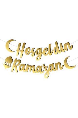 Masho Trend 125 cm Gold Hoş Geldin Ramazan Banner - Kaligrafi Banner - Bayram Banner - Kaligrafi Ramazan Yazısı