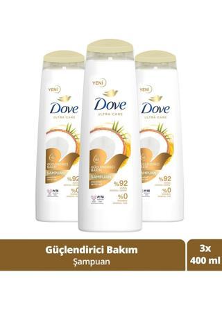 Dove Ultra Care Saç Bakım Şampuanı Güçlendirici Bakım Hindistan Cevizi Yağı 400 ml X 3 Adet