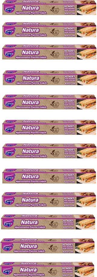 Parex Natura Ağartılmamış Hazır Kesim Pişirme Kağıdı 10’lu x 12 Adet