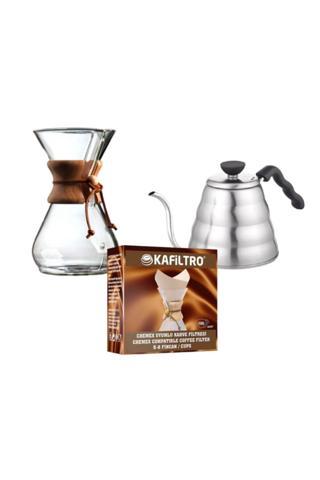 Epinox Kahve Demleme Ekipmanı Seti (İst Coffee Chemex 800 Ml, Kettle 1200 Ml Ve Kafiltro 100 Ad)