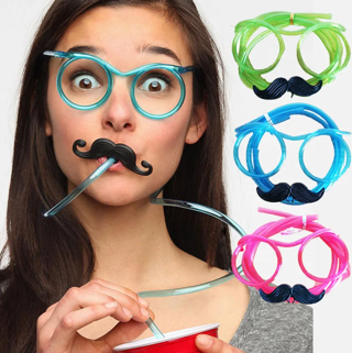 himarry Pipetli Parti Gözlüğü - Çocuk ve Yetişkin Bıyıklı Pipet Gözlük Pembe Renk 18x14 cm