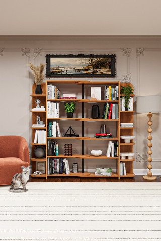 Asra Trend DK-01 Duvar/Köşe Modüler Kitaplık – 176 cm Geniş Ünite, 17 Raflı Salon & Ofis Kitaplığı