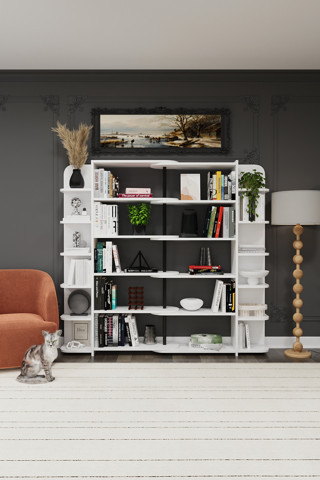 Asra Trend DK-01 Duvar/Köşe Modüler Kitaplık – 176 cm Geniş Ünite, 17 Raflı Salon & Ofis Kitaplığı