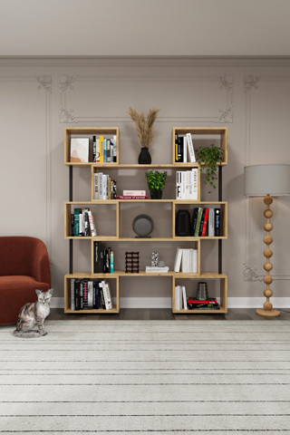 Asra Trend asratrend DK-02 Dekoratif Modern Kitaplık – Duvar/Köşe Modüler Şık Tasarım, Salon & Ofis Kitaplığı