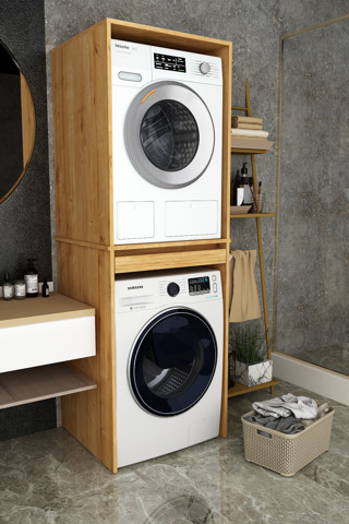 Asra Trend %100 MDF Çekmeceli Banyo Dolabı Çamaşır Makinesi+Kurutma Makinesi Dolabı BD-05