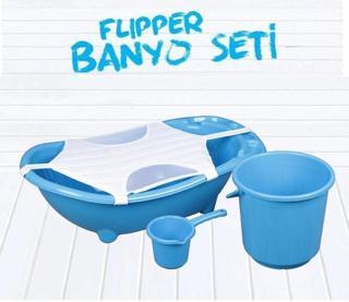Flipper Bebek Banyo Küvet Seti - 4'lü Bebek Banyo Küveti - Mavi