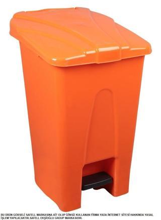 Safell Plastik Köşeli Pedallı Çöp Kovası 70 Lt - Tekerlekli - Pedallı Çöp Konteyneri - Turuncu
