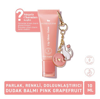 Herbaderm Parlak Dudak Balmı Pembe Greyfurt Aromalı 10 ml (Charm Hediyeli)