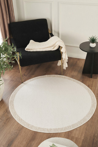 Sisalux 3084 Krem Bej Yuvarlak Sisal Dokuma Jüt Kilim Hav Toz Vermez Mutfak Oturma Odası Halısı