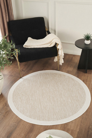 Sisalux 3085 Bej Krem Yuvarlak Sisal Dokuma Jüt Kilim Hav Toz Vermez Mutfak Oturma Odası Halısı