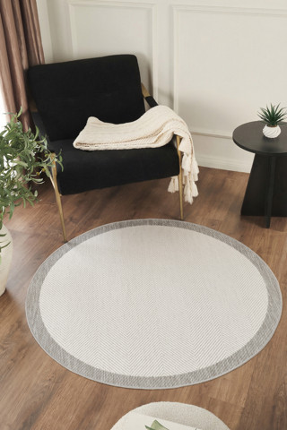 Sisalux 3086 Beyaz Gri Yuvarlak Sisal Dokuma Jüt Kilim Hav Toz Vermez Mutfak Oturma Odası Halısı