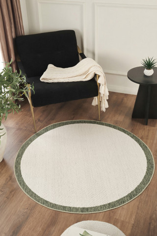 Sisalux 3090 Krem Yeşil Yuvarlak Sisal Dokuma Jüt Kilim Hav Toz Vermez Mutfak Oturma Odası Halısı