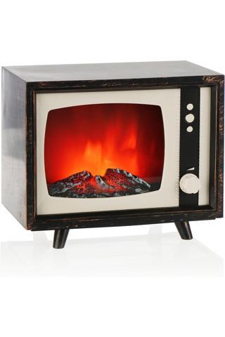 Inovaxis Dekoratif Retro Tasarım Tv Görünümlü Ayarlı Odun ve Ateş Görünümlü Gece Lambası Yapay Şömine