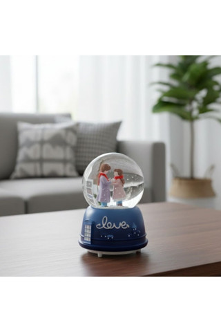 Pilli Işıklı Müzikli Kar Küresi–El Ele Sevgili Figürlü Eğlenceli Masaüstü Biblo, LED Aydınlatmalı De