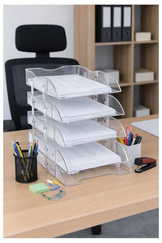 Evrak Rafı 5 li Şeffaf Masaüstü 1 Paket Plastik Evrak Rafı Masa Üstü Şeffaf Hareketli A4 Dosya Düzenliyici Kağıt Tepsisi