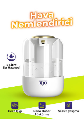 7G-UHD1 Ultrasonik Çift Çıkışlı Hava Nemlendirici | 2L Su Kapasiteli, USB-C, LED Işıklı, Sessiz