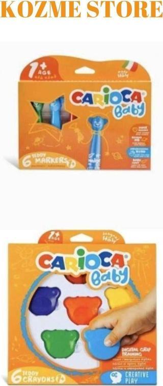 Carioca Kozme Store - Jumbo Süper Yıkanabilir Keçeli Boya Kalemi 6lı &amp; Baby Teddy Crayons 6lı