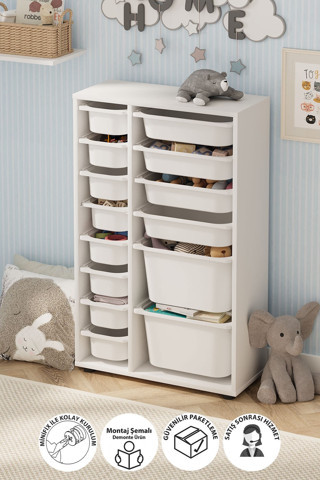 14 Sepetli Dolap Çok Amaçlı Dolap Oyuncak Dolabı Rüya Beyaz