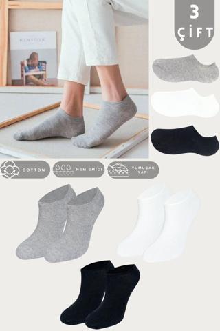 Kral Socks Kadın - Erkek - Unisex Düz Desen (3 Çift) Pamuklu Terletmez Yazlık Görünmez Çorap Seti