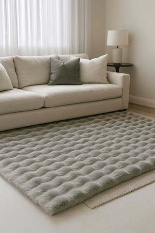 Yünteks Bubble Apex Kabartmalı Peluş Post Halı Gri