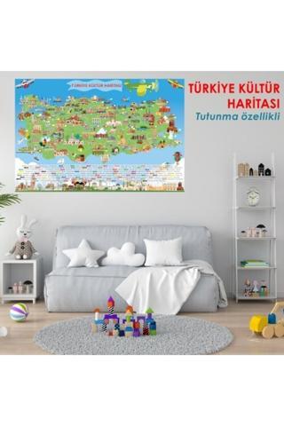 Evbuya Türkiye Kültür Haritası - Yapışkansız Tutunan Statik Akıllı Kağıt (95X150 CM) Karışık, Çok Renkli