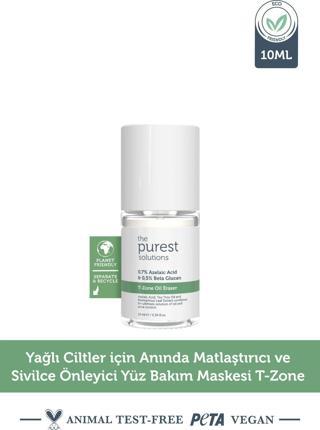 The Purest Solutions Yağlı Ciltler Için Anında Matlaştırıcı Ve Sivilce Önleyici Yüz Bakım Maskesi T-zone 10 Ml