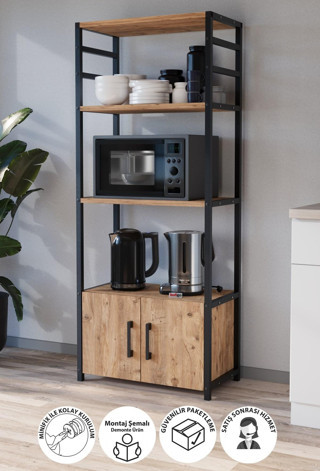 Bofigo Mutfak Standı 2 Kapaklı 4 Raflı Kahve Köşesi Mutfak Rafı Mutfak Bangosu Kolombiya Çam