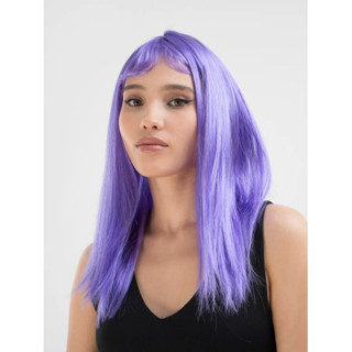 Lila Renk Uzun Düz Parti Peruğu