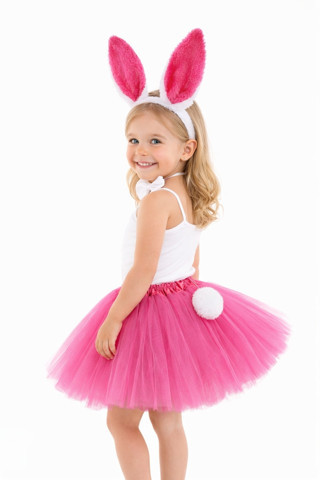 Fuşya Tavşan Kostüm Seti Kız Çocuk – Tütü Etekli 4 Parça (4887)