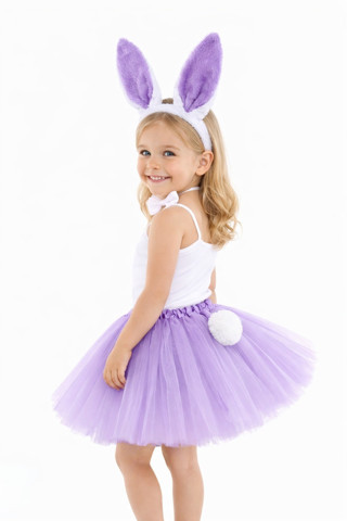 Lila Mor Tavşan Kostüm Seti Kız Çocuk – Tütü Etekli 4 Parça (4887)
