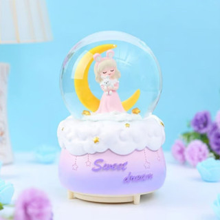 Pilli Işıklı Müzikli Kar Küresi–Hilal Ay Önünde Prenses Figürlü Eğlenceli Masaüstü Bib