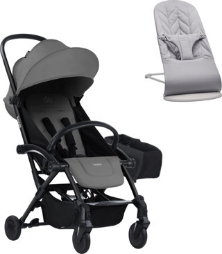 BabyBjörn Bliss Ana Kucağı Petal Woven Grey & Bumprider Connect³ Bebek Arabası Black-Grey & Yan Düzenleyici Çanta