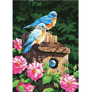 Pastelya Sayılarla Boyama Seti Rulo Çerçevesiz Mavi Kuşlar Ve Çiçekler