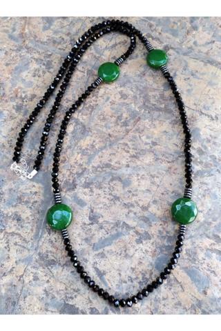 Stoneage Kadın Yeşil Jewellery Özel Tasarım Yeşim Doğal Taş Kolye Yeşil ve Siyah