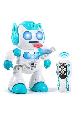 Welcomein Uzaktan Kumandalı Sesli Disk Atan Robot Oyuncak Yürüyen Kumandalı Robot (Mavi)