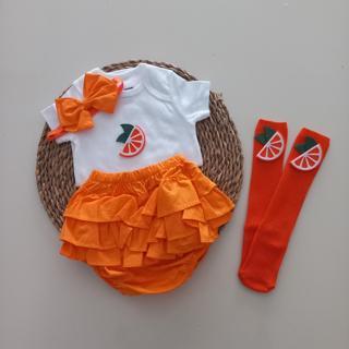 MARS BABY Kız Bebek Turuncu Portakal Fırfır Şort Etek Bodyli Çorap Takımı