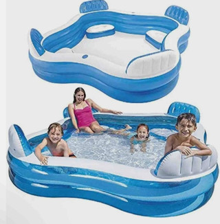 Intex Aile Boyu Oturaklı Şişme Havuz 229x229x66 cm - Bardak Tutuculu & Arkalıklı Havuz