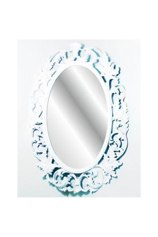 M3Decorium Antik 103 Cm Oymalı Desenli Rustik Beyaz Çerçeveli Askılı Boy Banyo Lavabo Antre Duvar Aynası