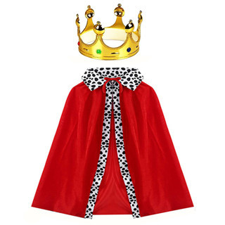 Kral Kostüm Pelerini ve Altın Renk Kral Tacı Çocuk Boy 90 cm (4887)