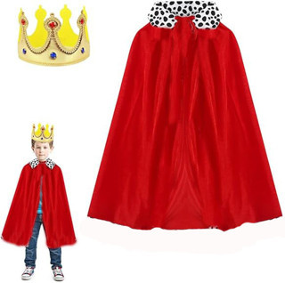 Çocuk Boy Kral Pelerini 90 cm ve Yumuşak Eva Kral Tacı Altın Renk (4887)