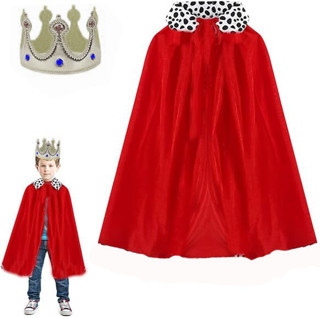 Çocuk Boy Kral Pelerini 90 cm ve Yumuşak Eva Kral Tacı Gümüş Renk (4887)