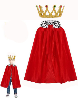 Çocuk Kral Pelerini 90 cm ve Altın Renk Kral Taç Seti (4887)