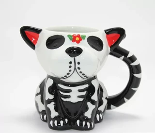 Day Of The Dead Köpek Figürlü 3D Kabartmalı Porselen Kupa